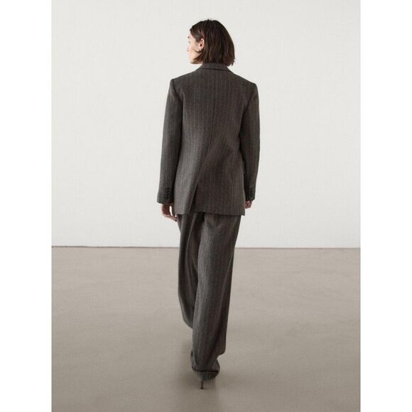 Massimo Dutti Womens Wool Blazer Jacket EU 42 US 10 Mink Pinstripe 6015/717 NWT - Picture 3 of 12